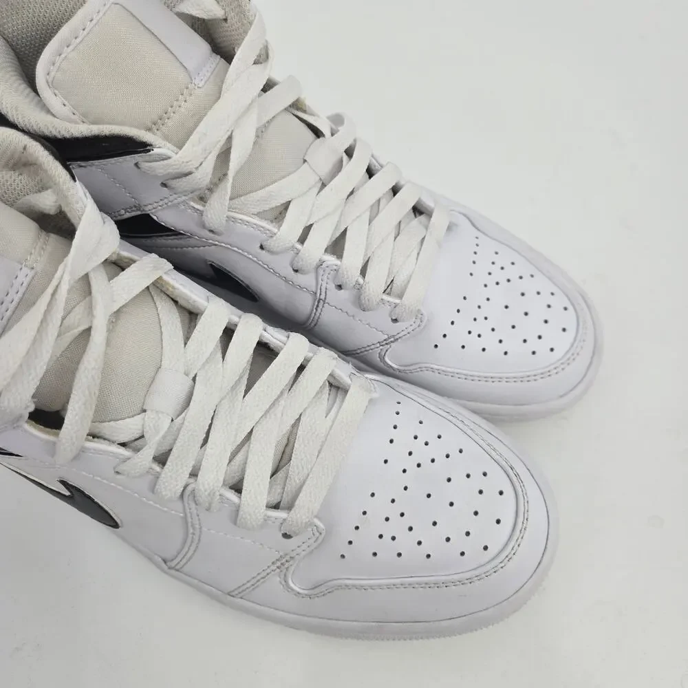 Nike Women's 8 Air Jordan 1 Mid White Black Sneakers Shoes Basketball Sports